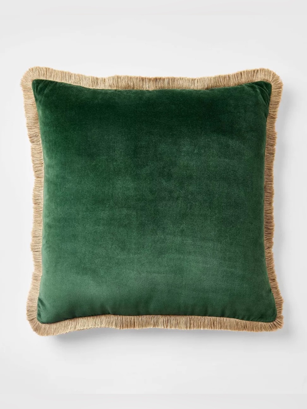 Velvet Throw Pillow with Fringe Trim Green - Threshold Studio McGee